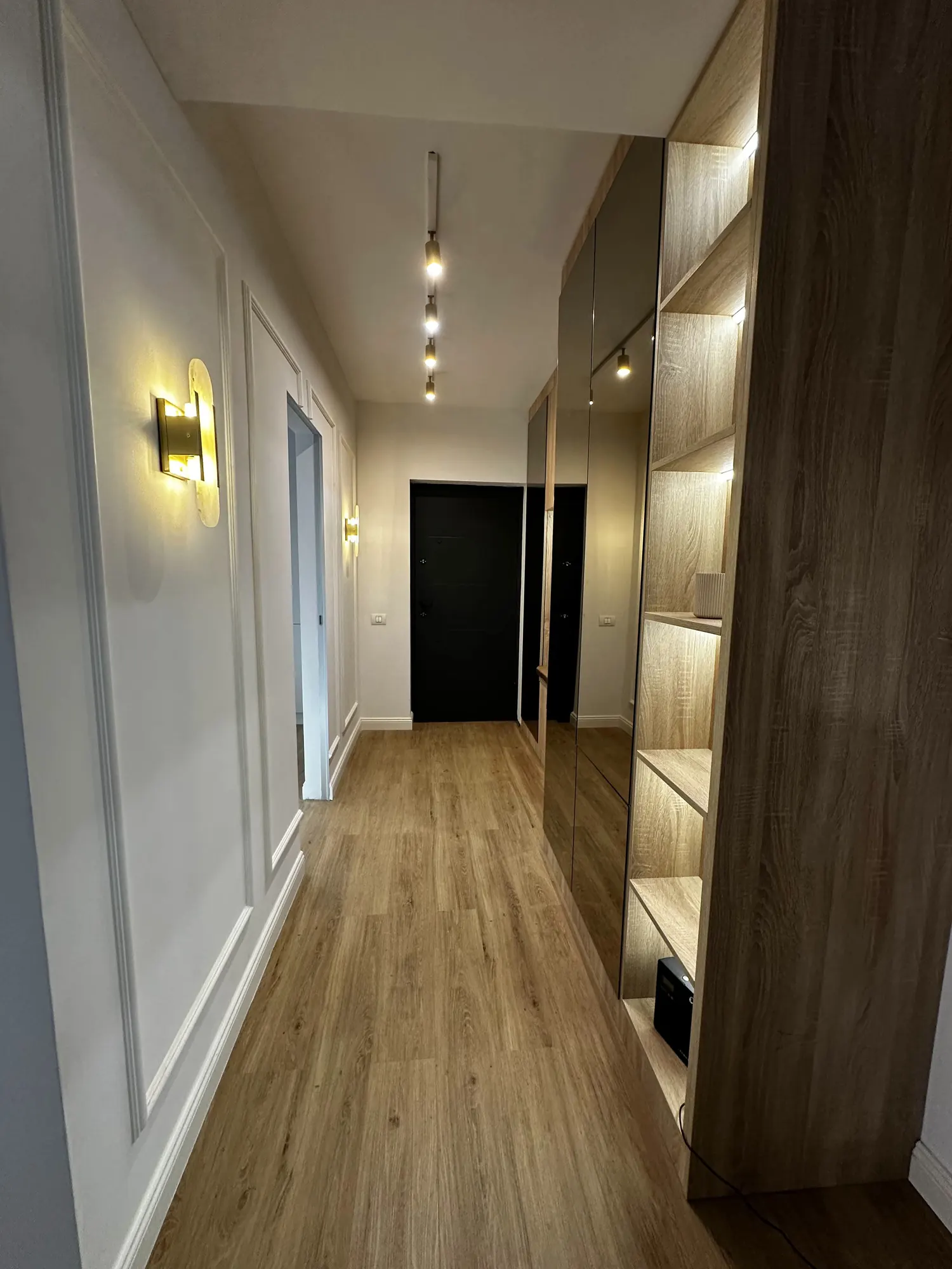 Holul de la intrare cu biblioteca încastrată, casa showroom Mogoșoaia II